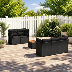 Premium 6 Piece Black Poly Rattan Garden Sofa Set