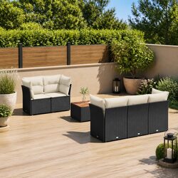 Premium 6 Piece Black Poly Rattan Outdoor Sofa Set