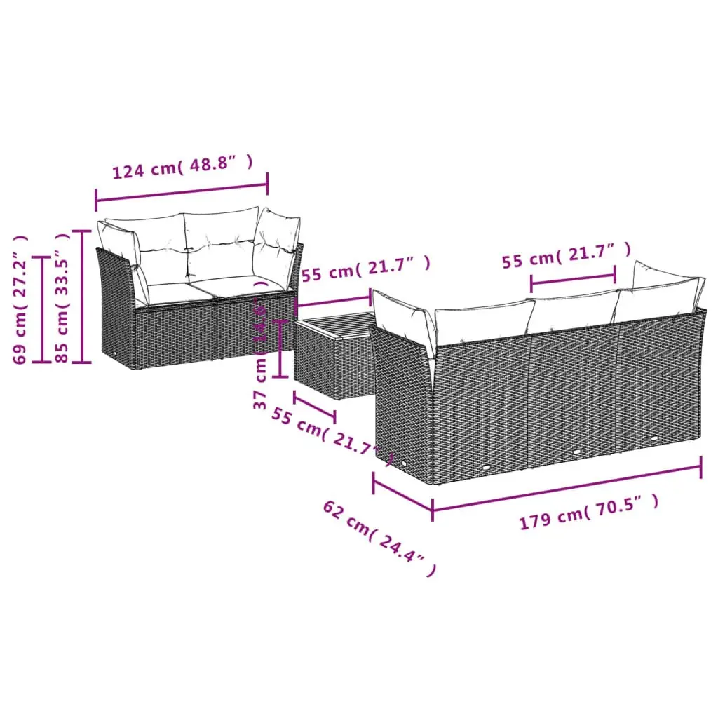 6 Piece Garden Sofa Set PE Rattan Beige with Cushions
