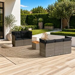 Outdoor 6-Piece Garden Sofa Set in Grey Poly Rattan