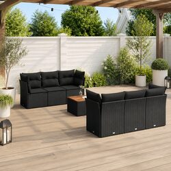 7 Piece Black Poly Rattan Garden Sofa Set