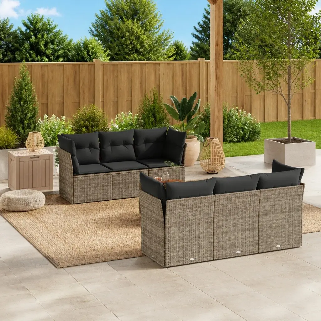 7 Piece Grey Poly Rattan Garden Sofa Set