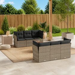 Stylish 7 Piece Grey Poly Rattan Garden Sofa Set