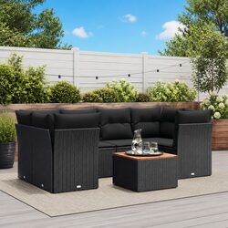 Durable 7 Piece Outdoor Garden Sofa Set in Black Rattan