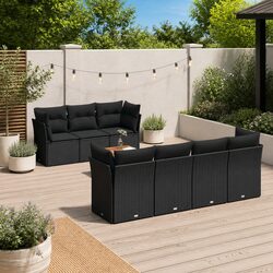 Durable 8 Piece Black Poly Rattan Outdoor Sofa Set