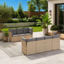 8-Piece Outdoor Garden Sofa Set with Beige Poly Rattan