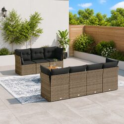 8-Piece Grey Poly Rattan Garden Sofa Set for Outdoors
