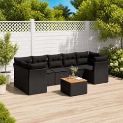 8 Piece Outdoor Garden Sofa Set with Storage Black Poly Rattan Patio Furniture