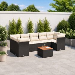 Black Poly Rattan 8-Piece Garden Sofa Set