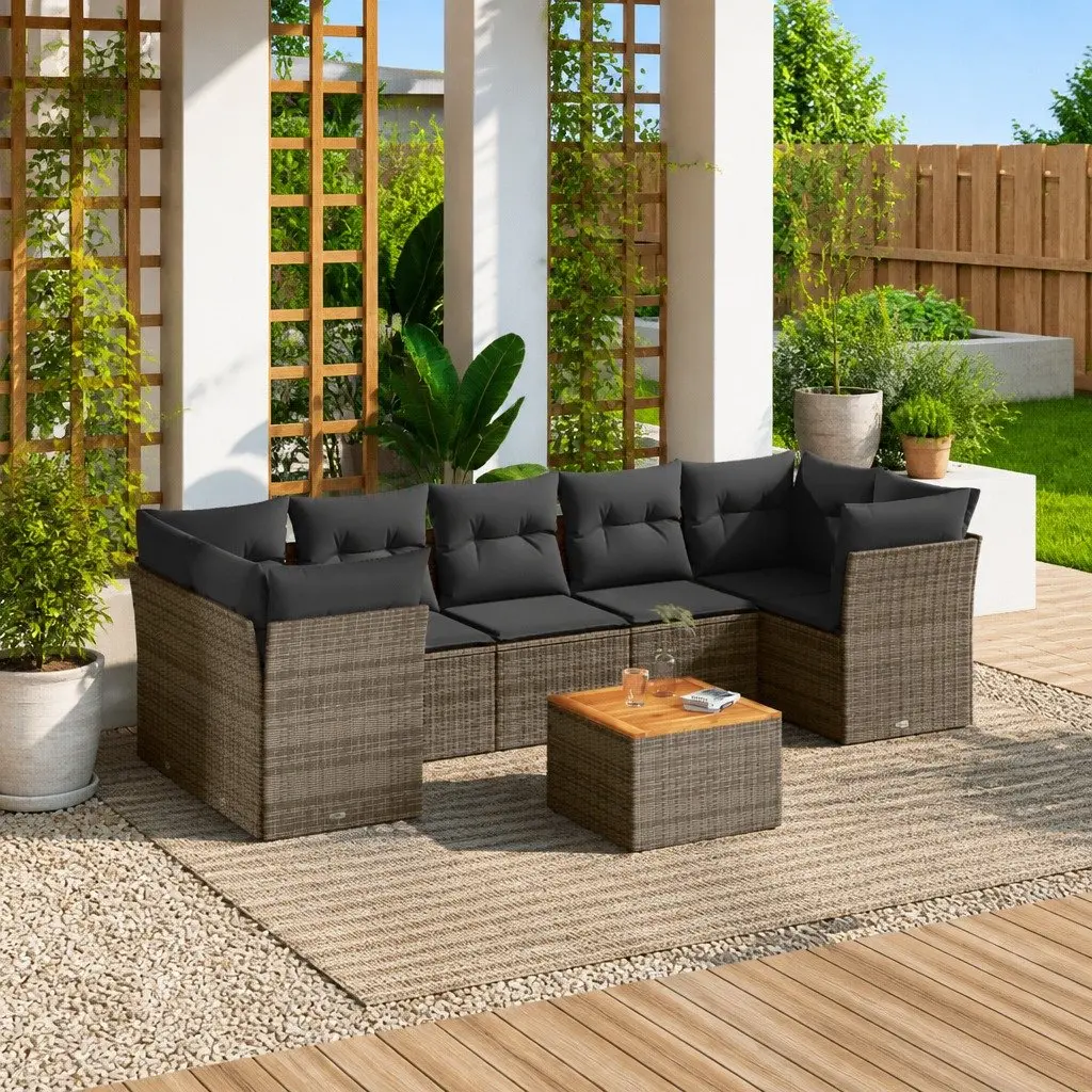 Garden Sofa Set PE Rattan 8 Piece Outdoor Furniture Grey Patio Lounge