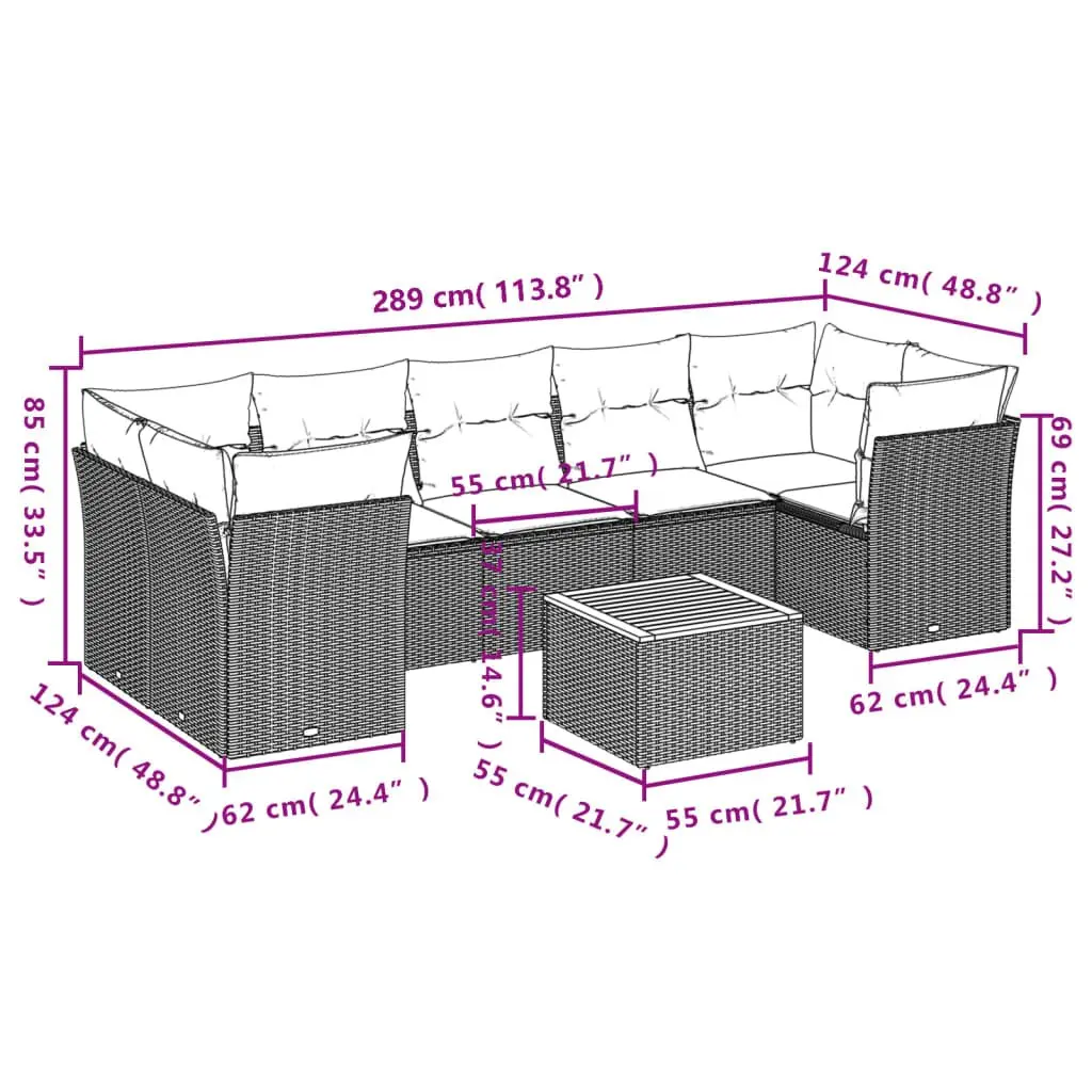 Garden Sofa Set PE Rattan 8 Piece Outdoor Furniture Grey Patio Lounge