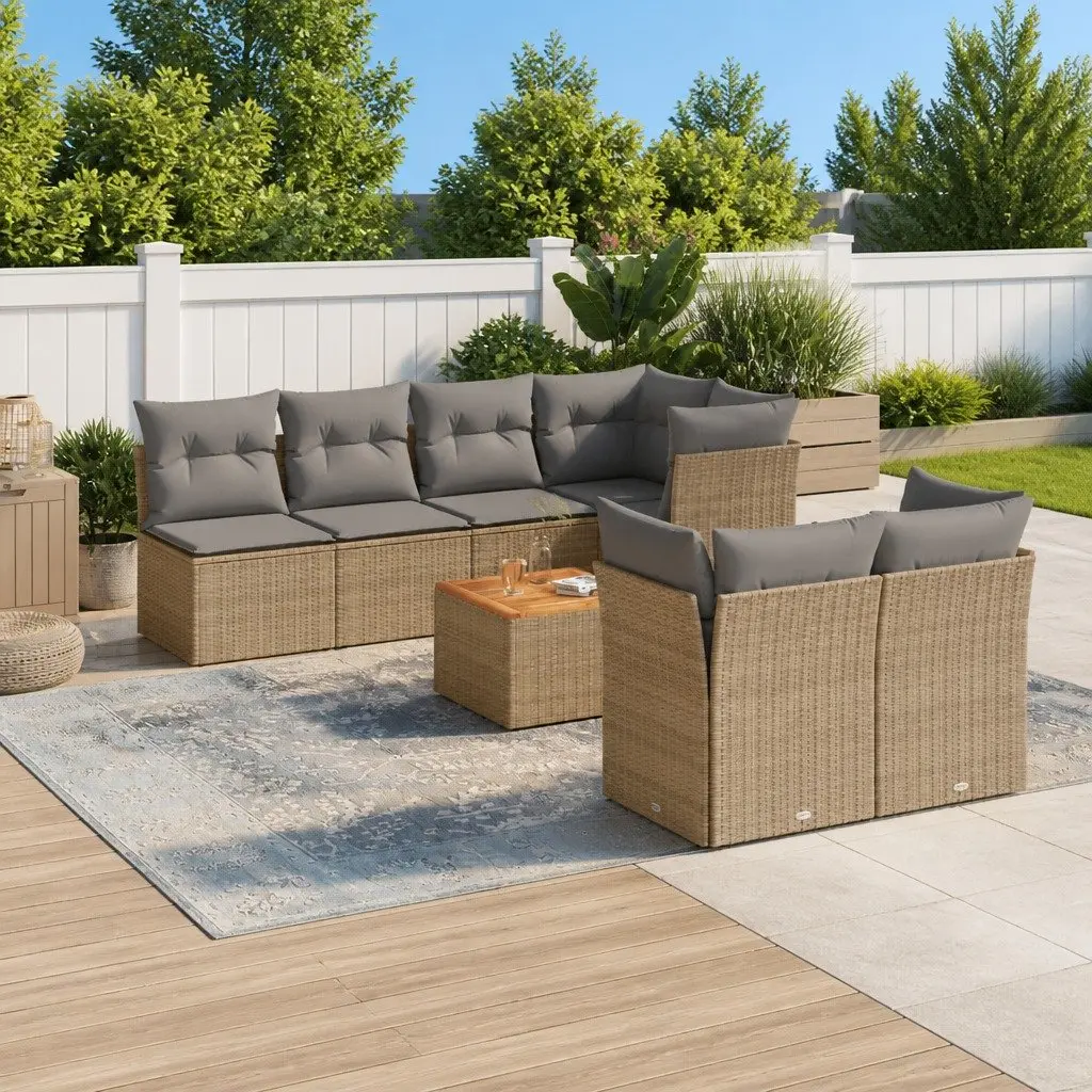 Garden Sofa Set Poly Rattan 8 Piece Outdoor Furniture Modular Beige