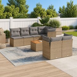 Beige 8 Piece Modular Garden Sofa Set with Acacia Table