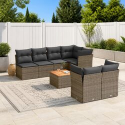 Sturdy 8 Piece Grey Poly Rattan Garden Sofa Set
