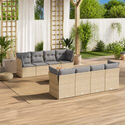 9 Piece Outdoor Sofa Set with Beige Poly Rattan