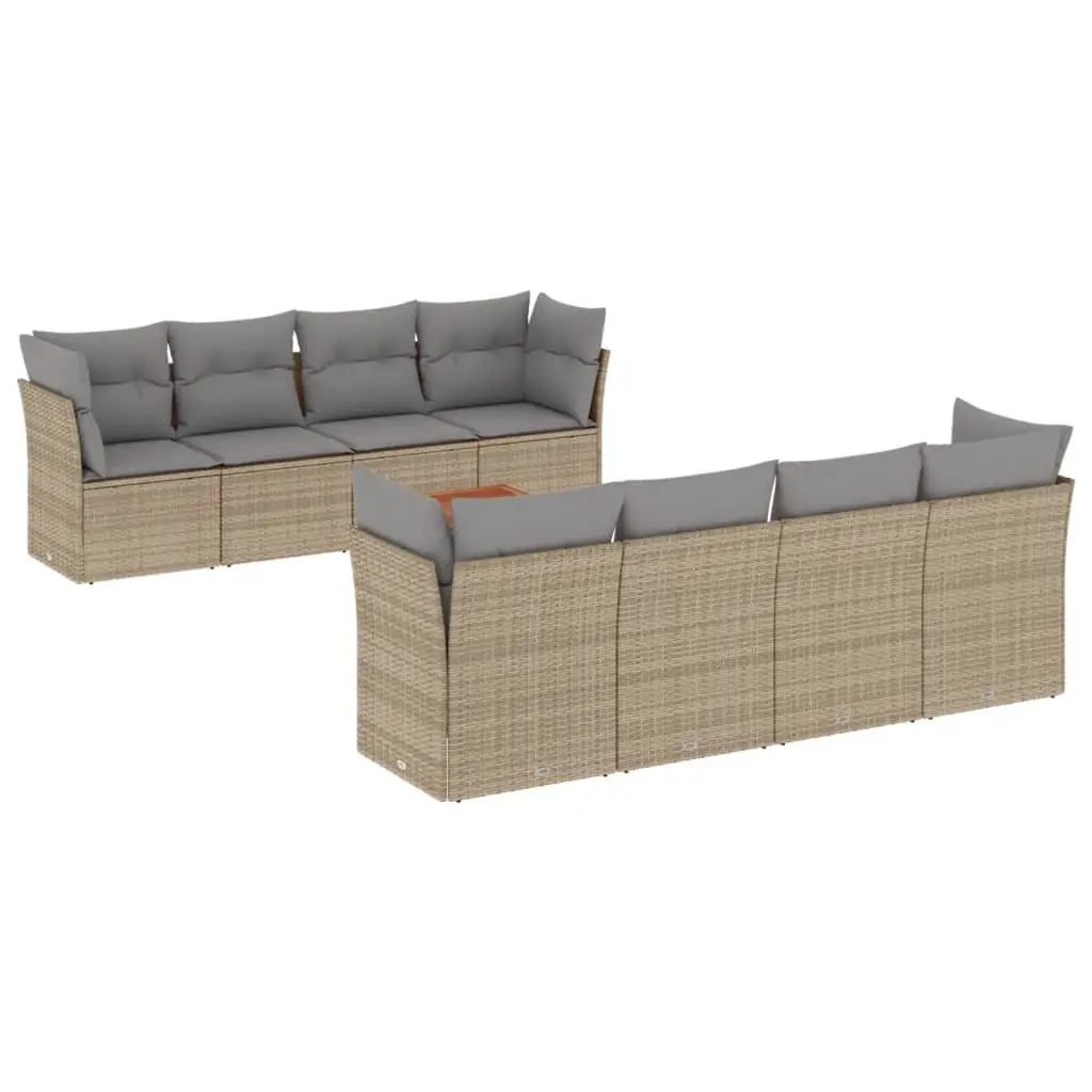 9 Piece Outdoor Sofa Set with Beige Poly Rattan