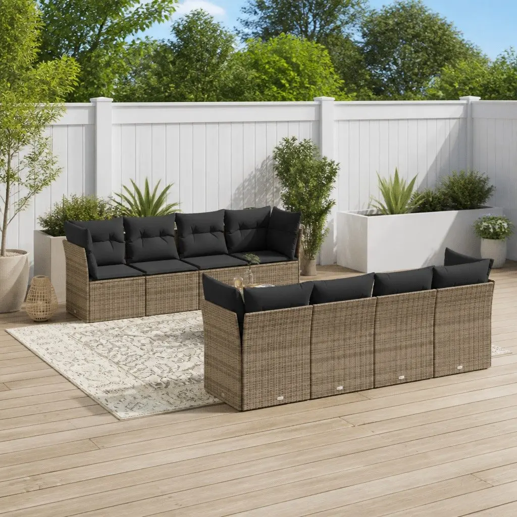 Garden Sofa Set PE Rattan 9 Piece Outdoor Furniture Modular Grey