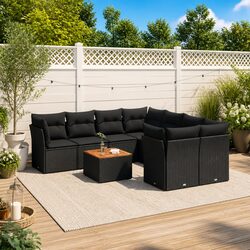 High-Quality 9 Piece Black Rattan Outdoor Sofa Set