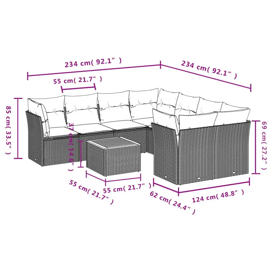 9 Piece Beige Outdoor Rattan Sofa Set