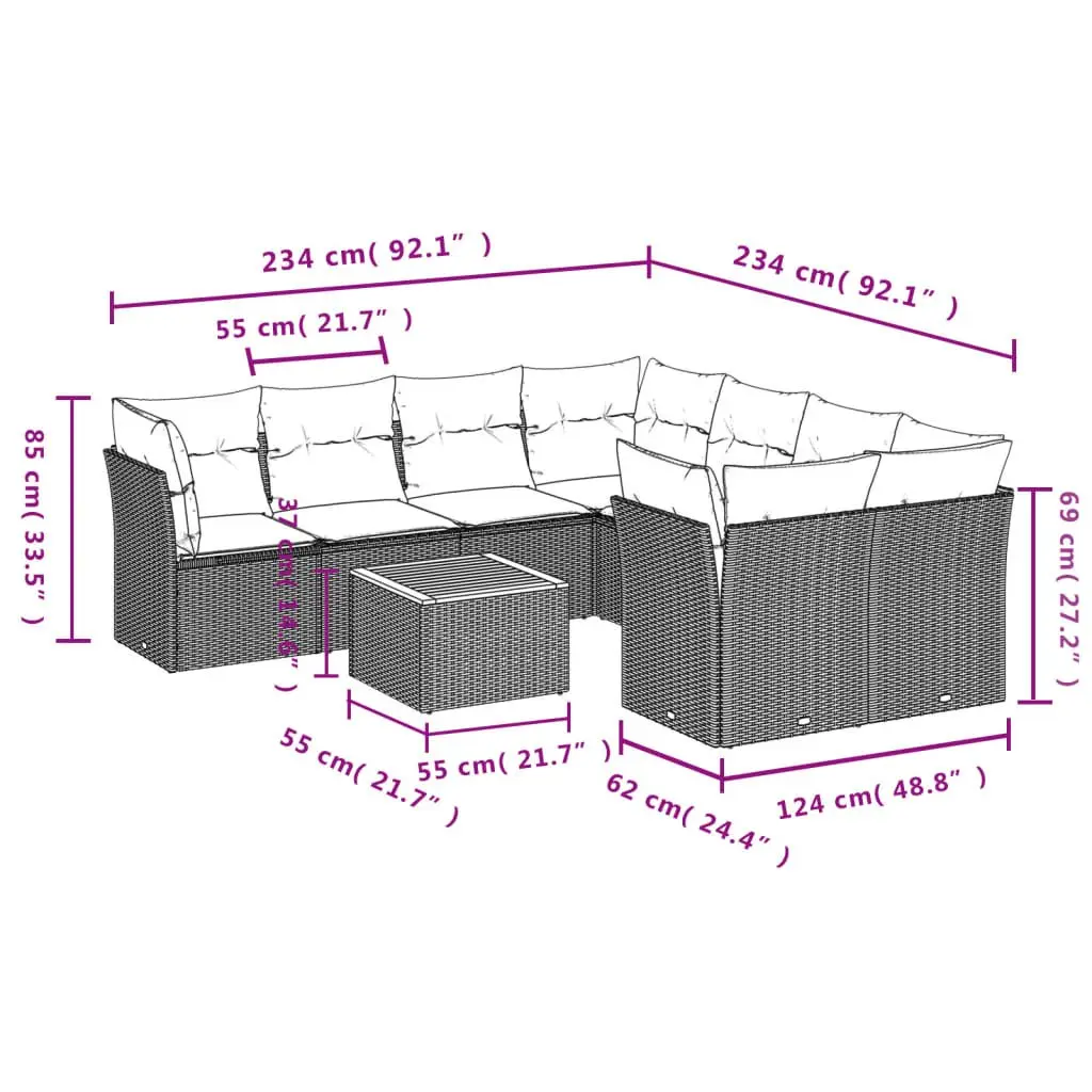 Grey Poly Rattan 9-Piece Garden Sofa Set