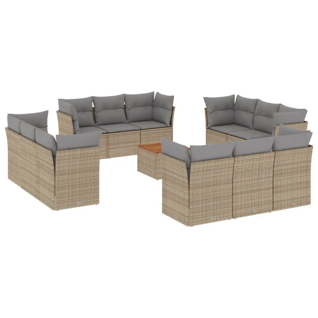 Garden Sofa Set 13 Piece Poly Rattan Modular Outdoor Furniture Beige
