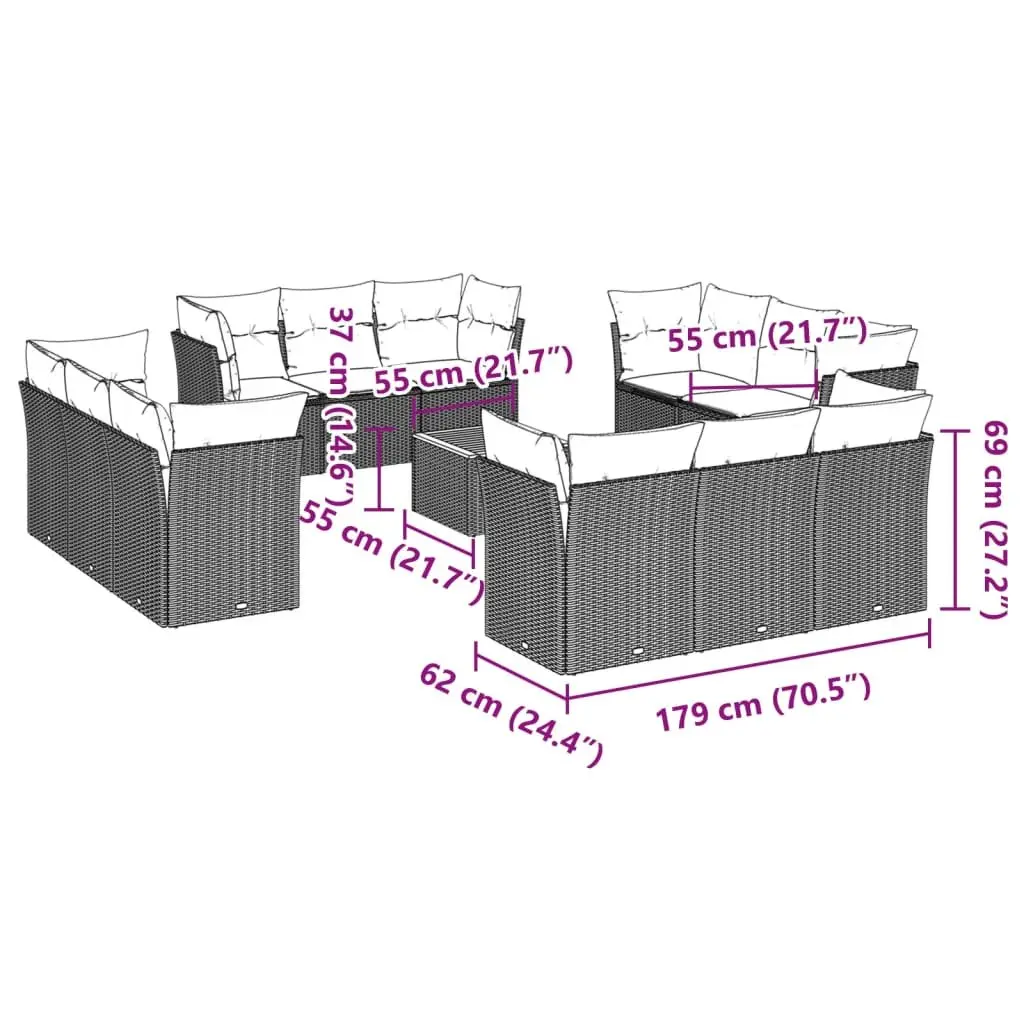 Garden Sofa Set 13 Piece Poly Rattan Modular Outdoor Furniture Beige