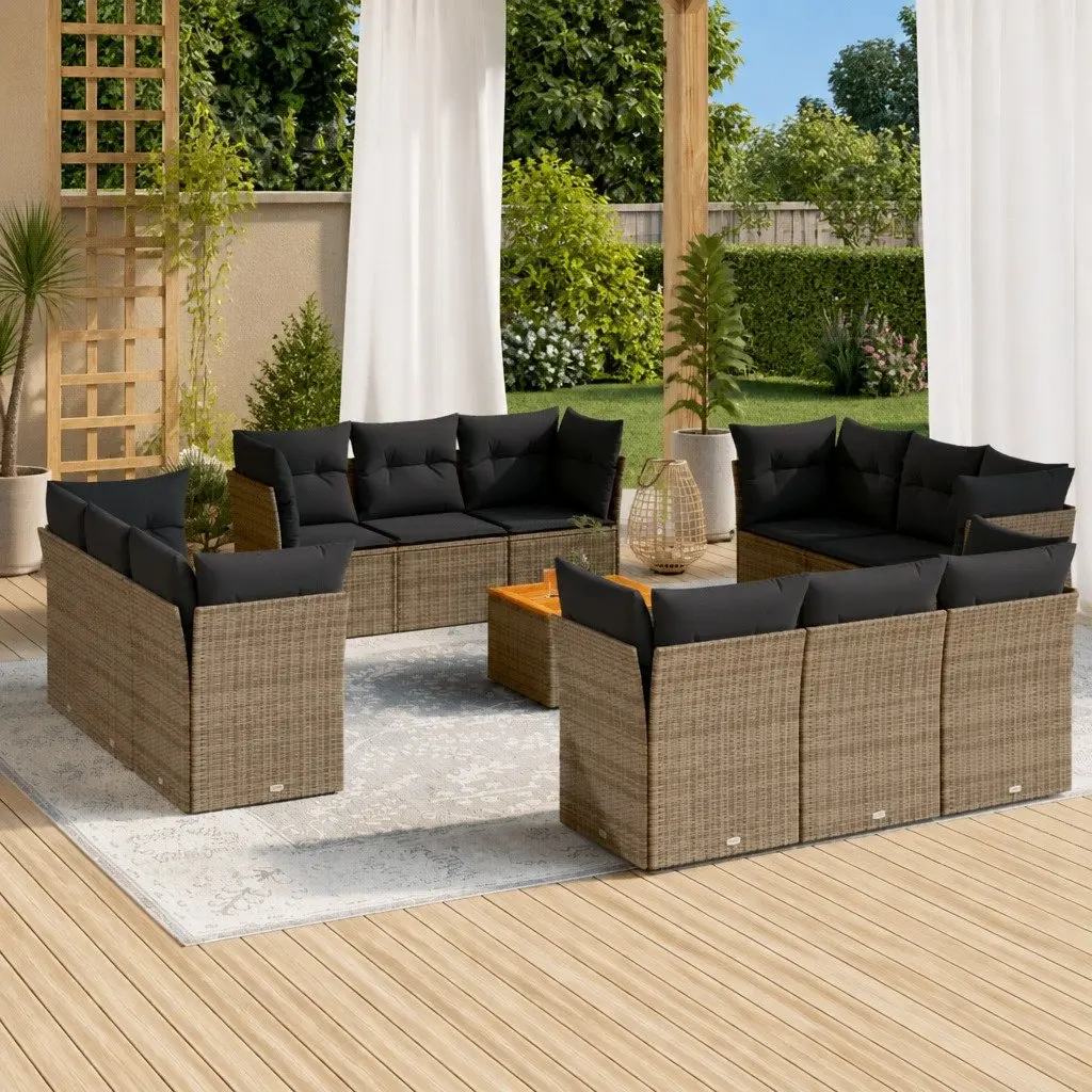 Garden Sofa Set PE Rattan 13 Piece Grey Modular Outdoor Furniture