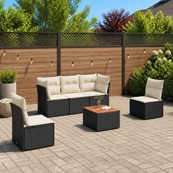 Durable 6 Piece Black Poly Rattan Garden Sofa Set