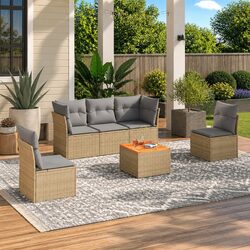 6 Piece Modular Garden Sofa Set in Beige