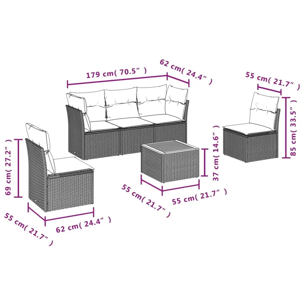 6 Piece Modular Garden Sofa Set in Beige