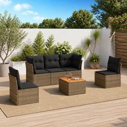 Premium 6-Piece Grey Rattan Garden Sofa Set