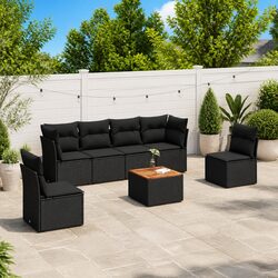 7 Piece Black Garden Sofa Set with Storage Cushions