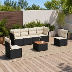 Durable 7 Piece Black Poly Rattan Garden Sofa Set