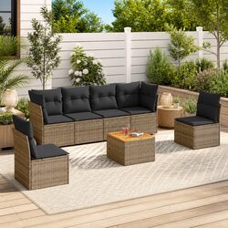 Grey Poly Rattan 7 Piece Garden Sofa Set for Outdoors