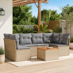 7 Piece Beige Outdoor Sofa Set with Durable Poly Rattan