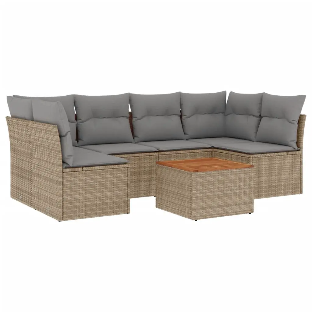 7 Piece Beige Outdoor Sofa Set with Durable Poly Rattan