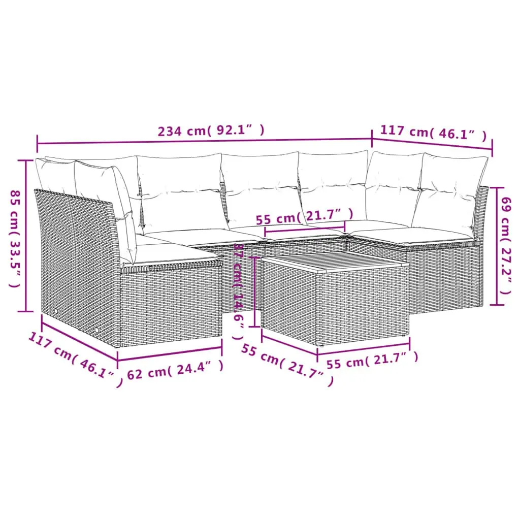7 Piece Beige Outdoor Sofa Set with Durable Poly Rattan