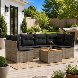 7 Piece Grey Outdoor Garden Sofa Set with Cushions