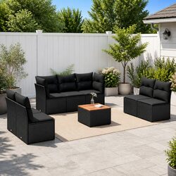 8 Piece Black Poly Rattan Garden Sofa Set with Cushions
