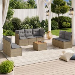 Beige 8-Piece Outdoor Garden Sofa Set with Acacia Table