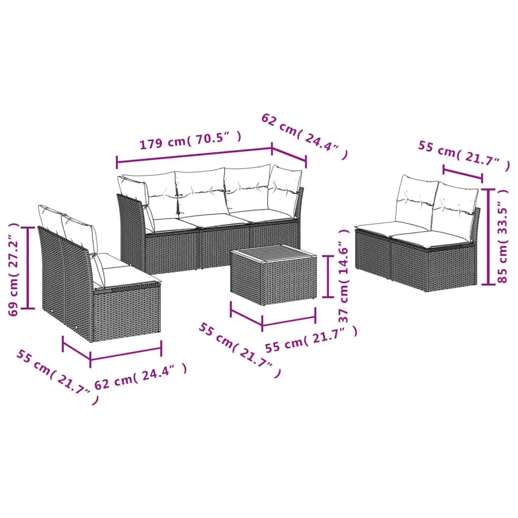Garden Sofa Set PE Rattan 8 Piece Outdoor Furniture Beige Patio Seating