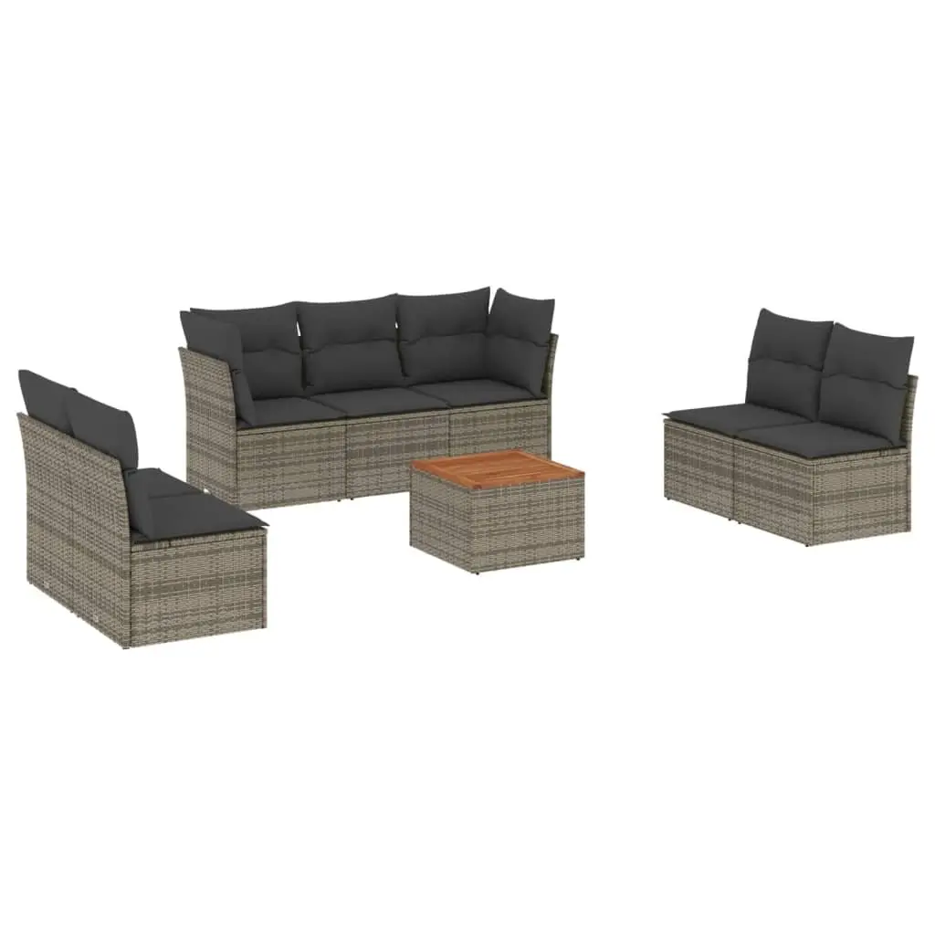 Garden Sofa Set PE Rattan 8 Piece Outdoor Furniture Grey Modular Patio Seating
