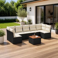 Sturdy Black Poly Rattan Garden Sofa Set – 8 Pieces