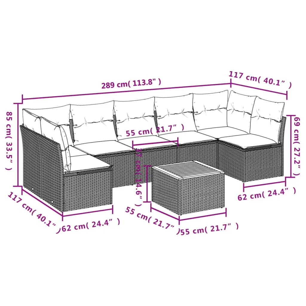 Garden Sofa Set PE Poly Rattan 8 Piece Modular Outdoor Furniture Beige with Storage