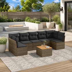 8 Piece Outdoor Grey Poly Rattan Garden Sofa Set