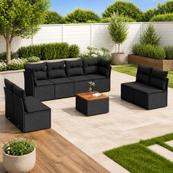 Black Poly Rattan 9 Piece Outdoor Sofa Set
