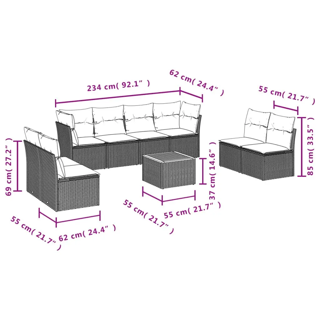 9 Piece Garden Sofa Set for Outdoors