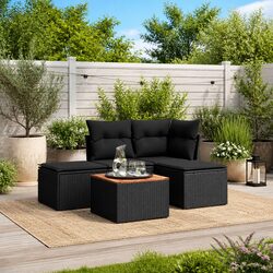 Durable 5 Piece Black Garden Sofa Set with Storage
