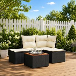 Durable 5 Piece Black Poly Rattan Outdoor Sofa Set