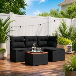 Durable 5 Piece Black Rattan Outdoor Sofa Set